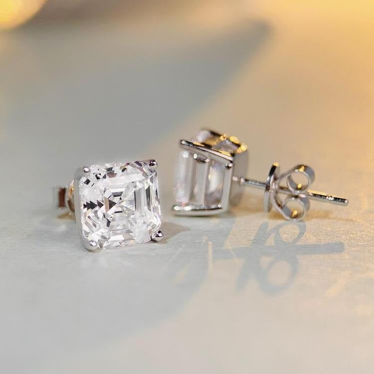 Boucles d'oreilles solitaire 3 carats Asscher 5a CZ