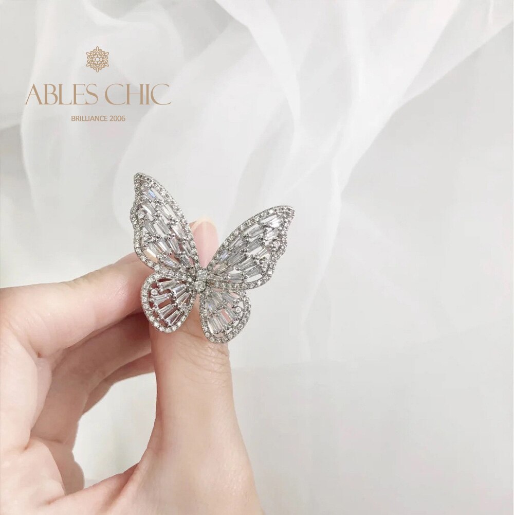Bague cocktail papillon pavée R1164