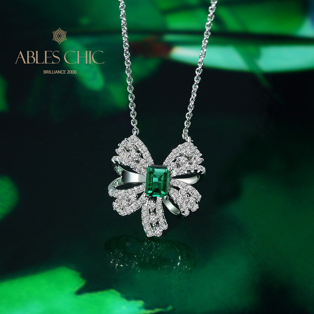 Pendentif nœud papillon émeraude P0645