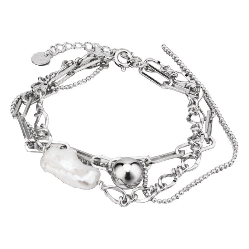 Bracelet multi-chaînes de perles baroques B1028