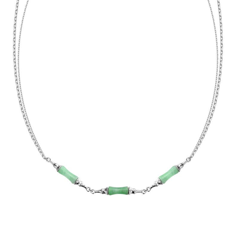 Collier noeuds de bambou jade vert N1046
