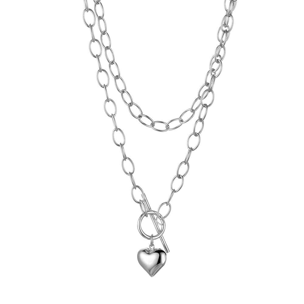 Pendentif coeur chaîne épaisse étirée N1050