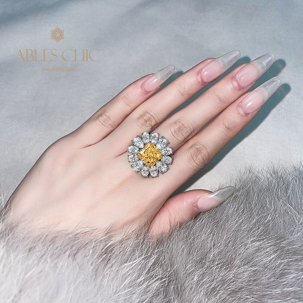 Bague topaze fleur pavée R1569