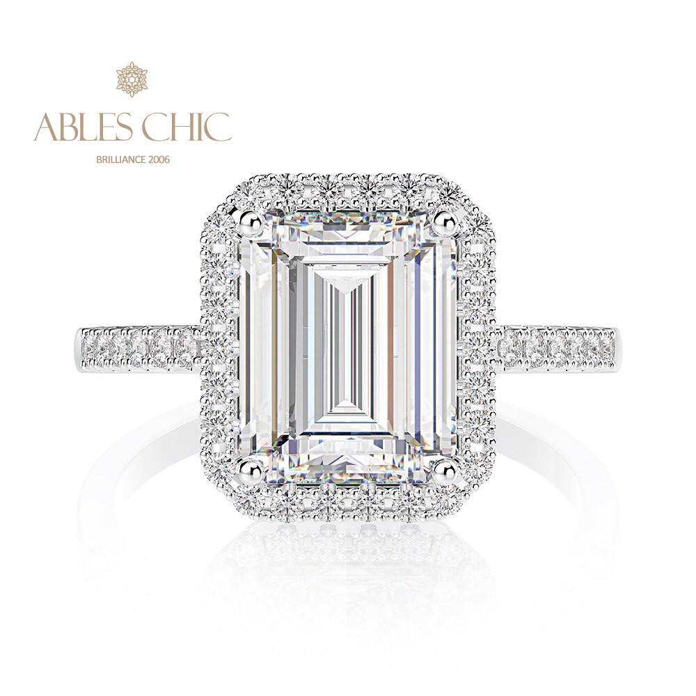Bague de fiançailles halo taille émeraude R0922