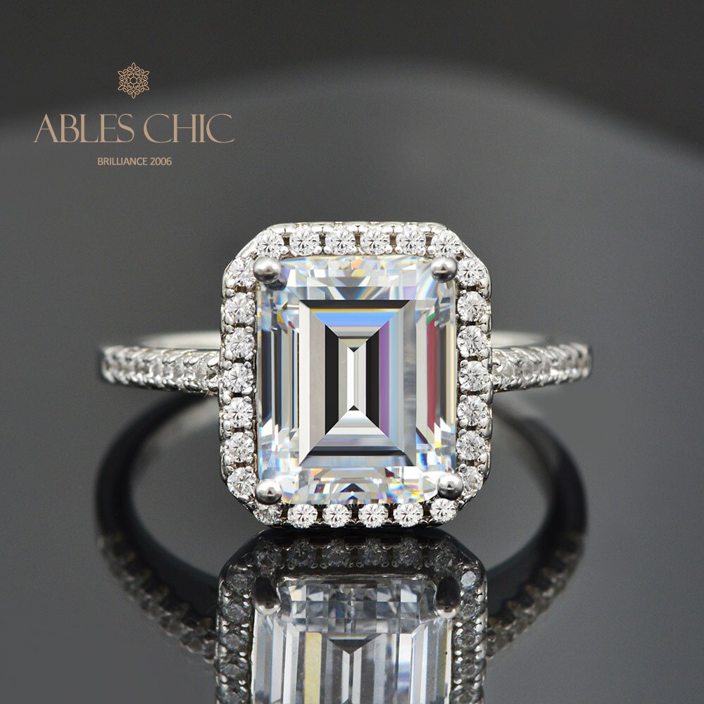 Bague de fiançailles halo taille émeraude R0922