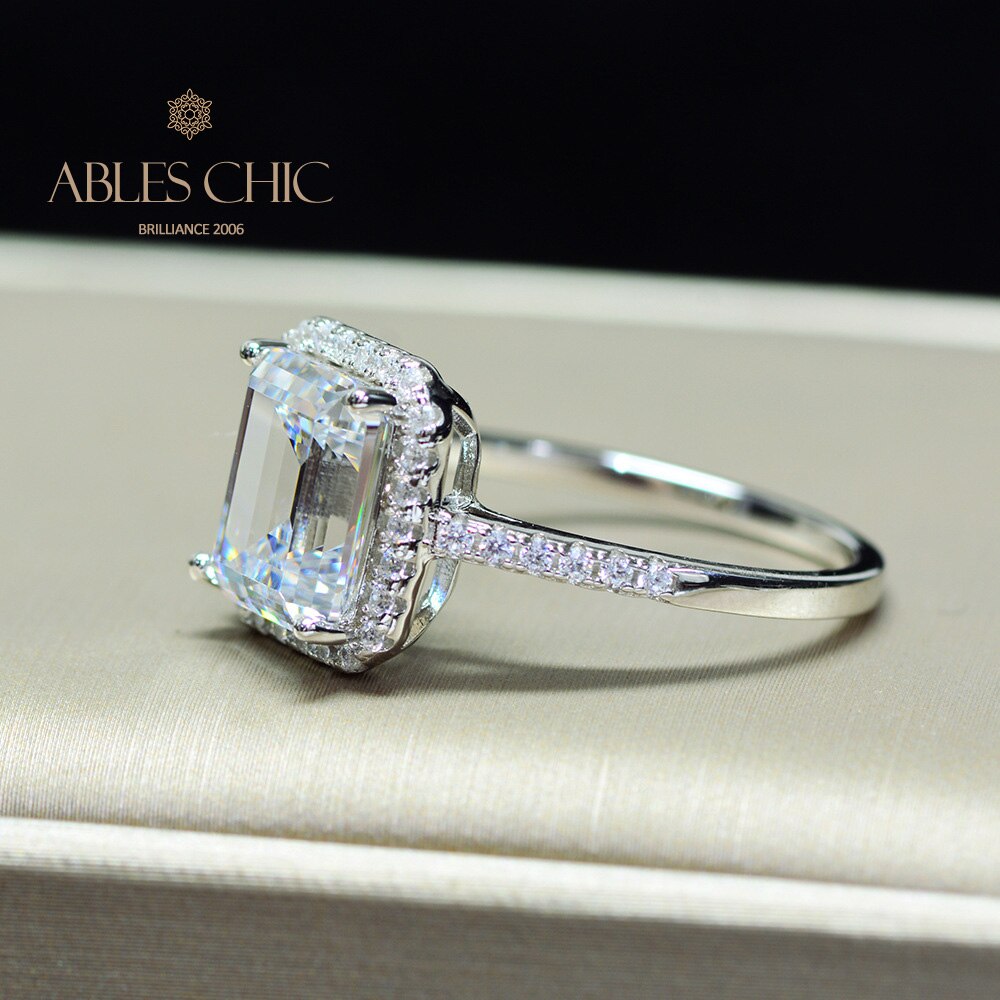 Bague de fiançailles halo taille émeraude R0922