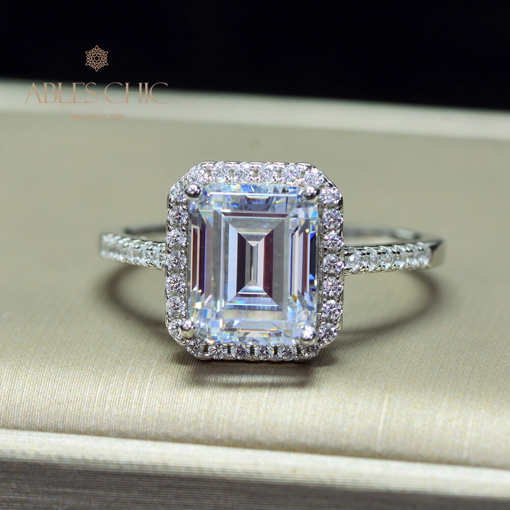 Bague de fiançailles halo taille émeraude R0922