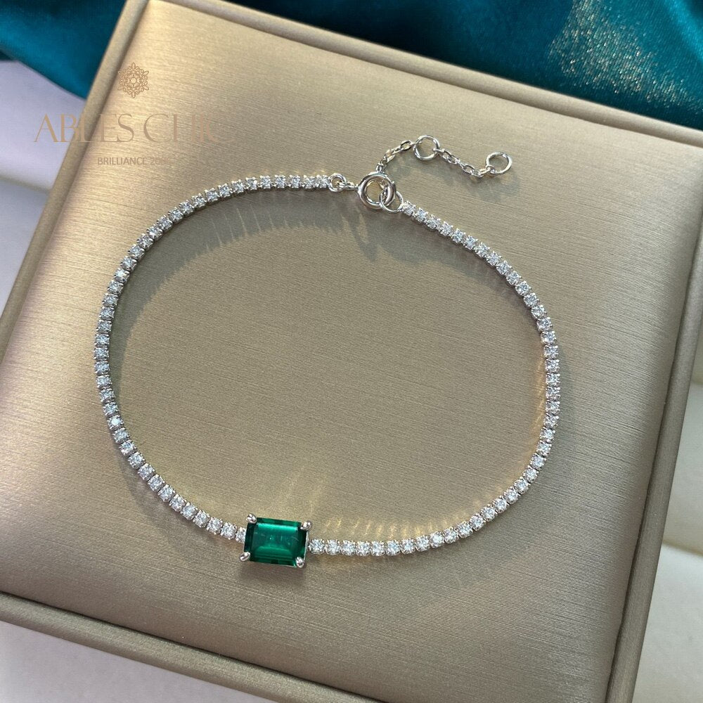 Bracelet Bling Solitaire Émeraude Lab B0826