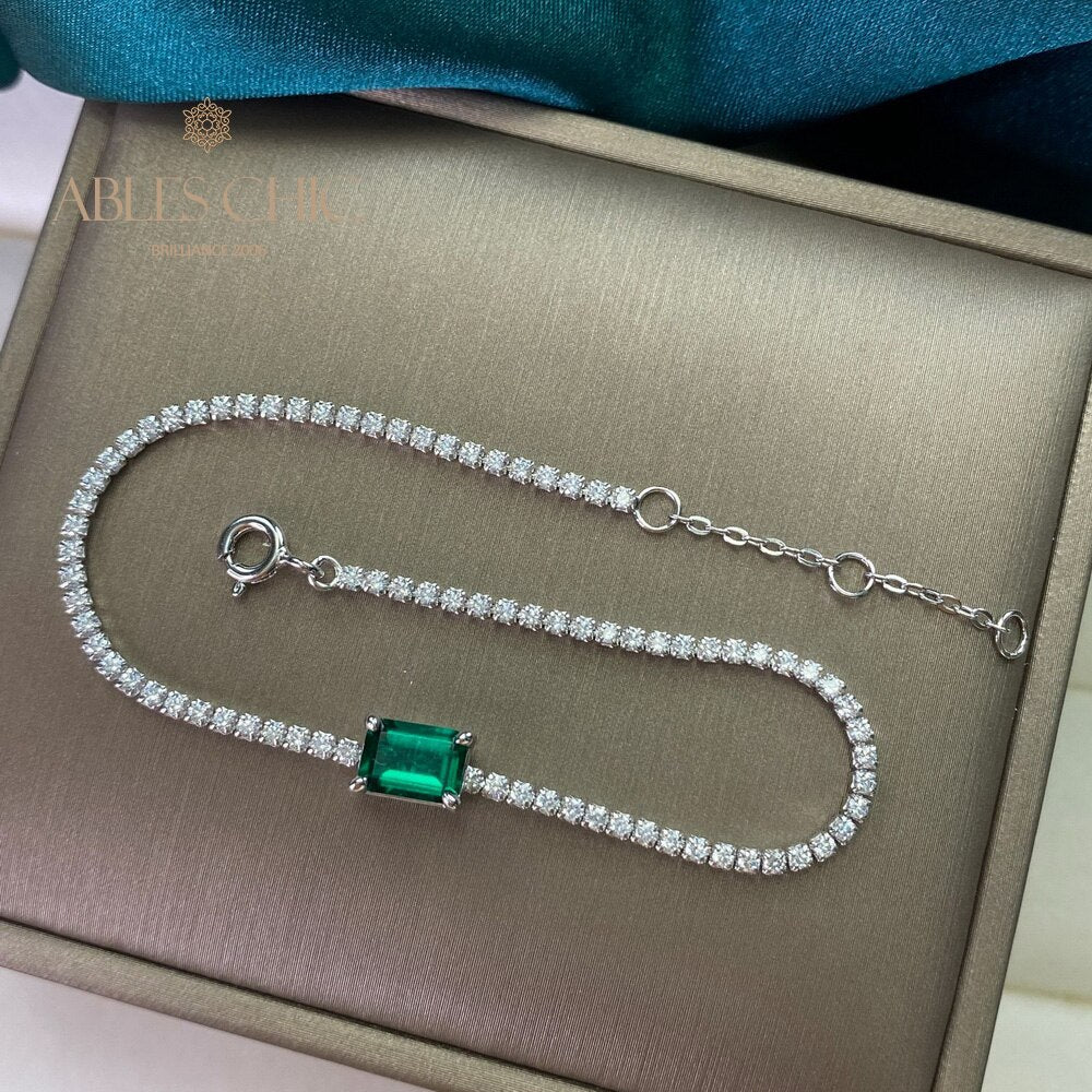 Bracelet Bling Solitaire Émeraude Lab B0826