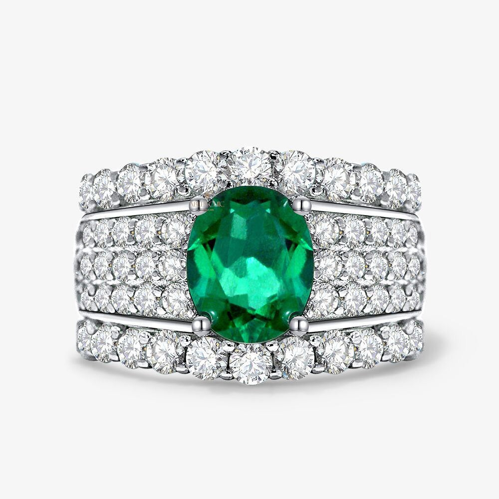 Bague de mariée large émeraude Lab R1601