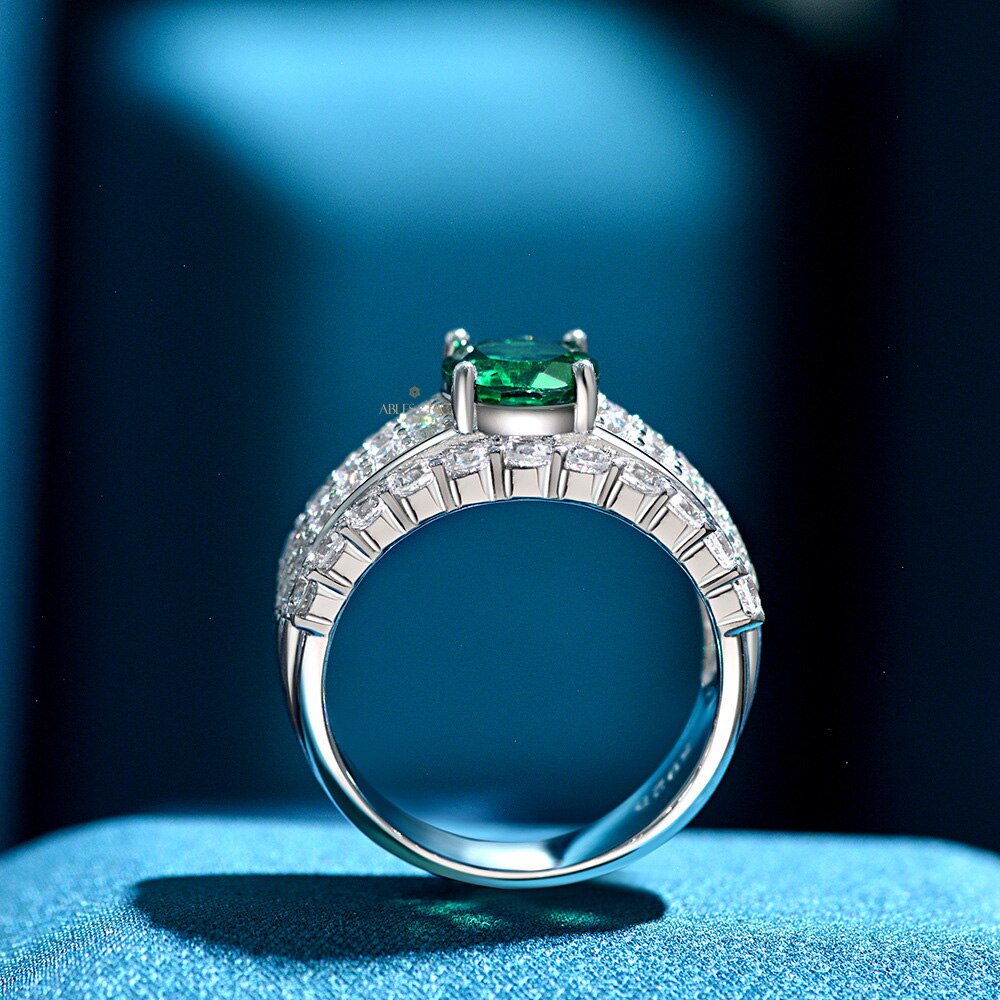 Bague de mariée large émeraude Lab R1601