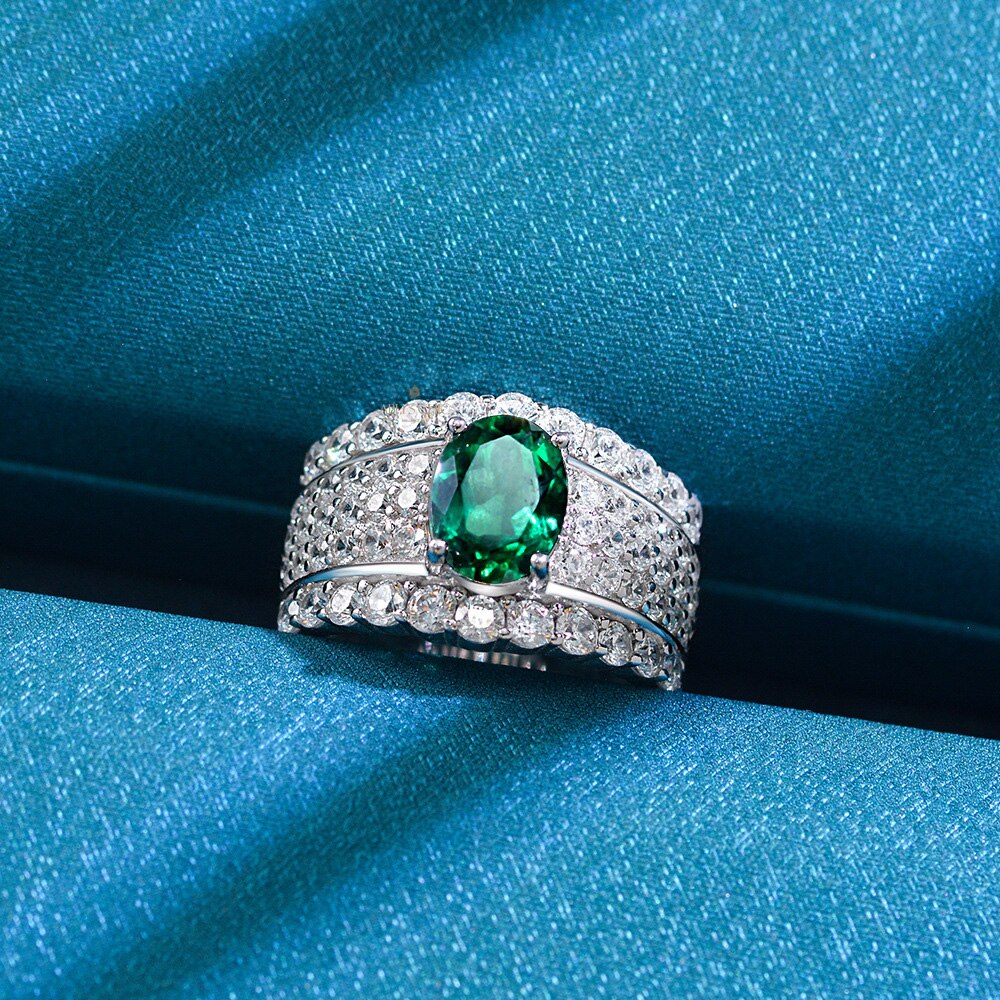 Bague de mariée large émeraude Lab R1601