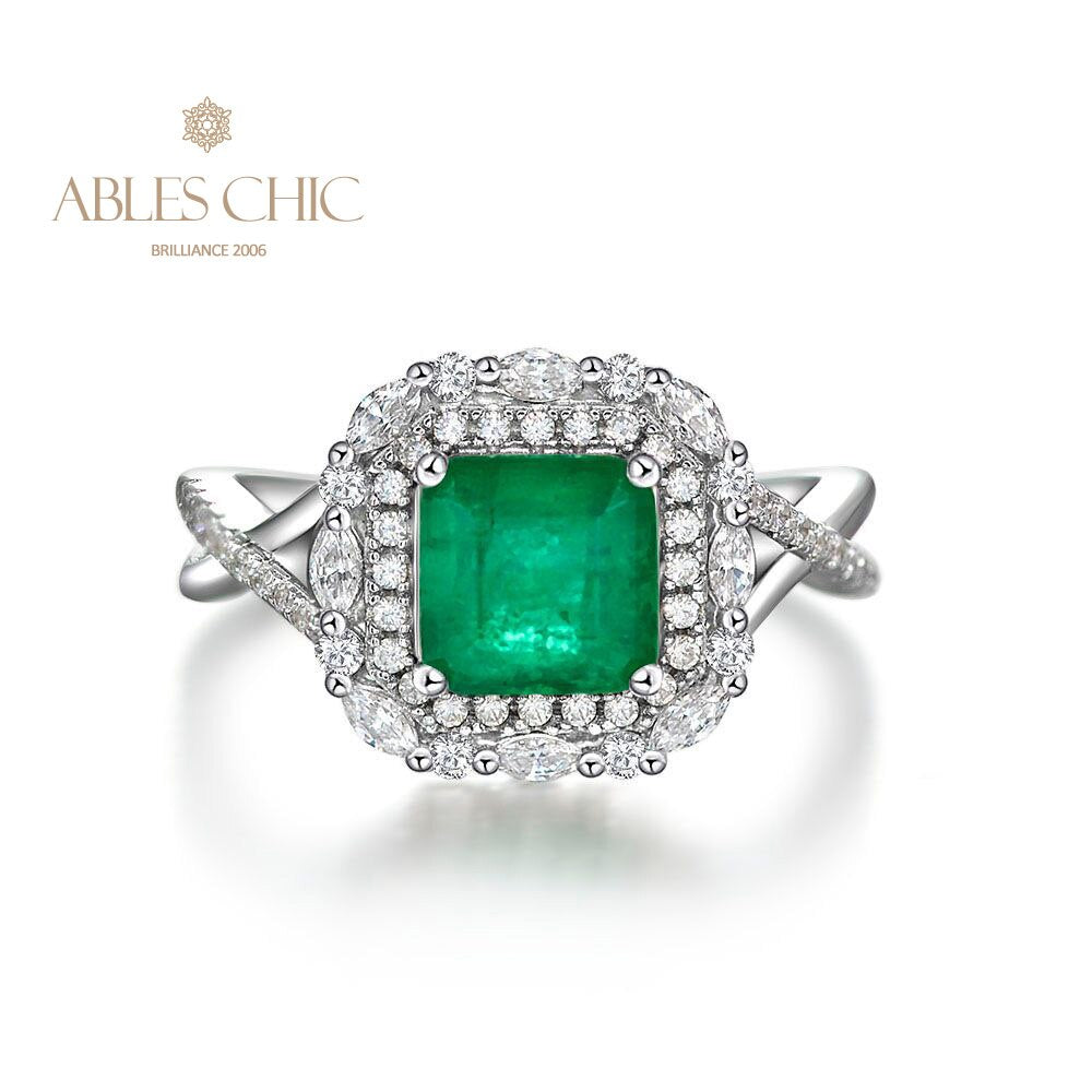 Bague de mariage florale émeraude Lab R1088