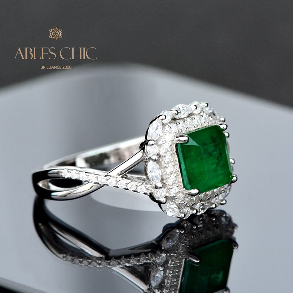 Bague de mariage florale émeraude Lab R1088