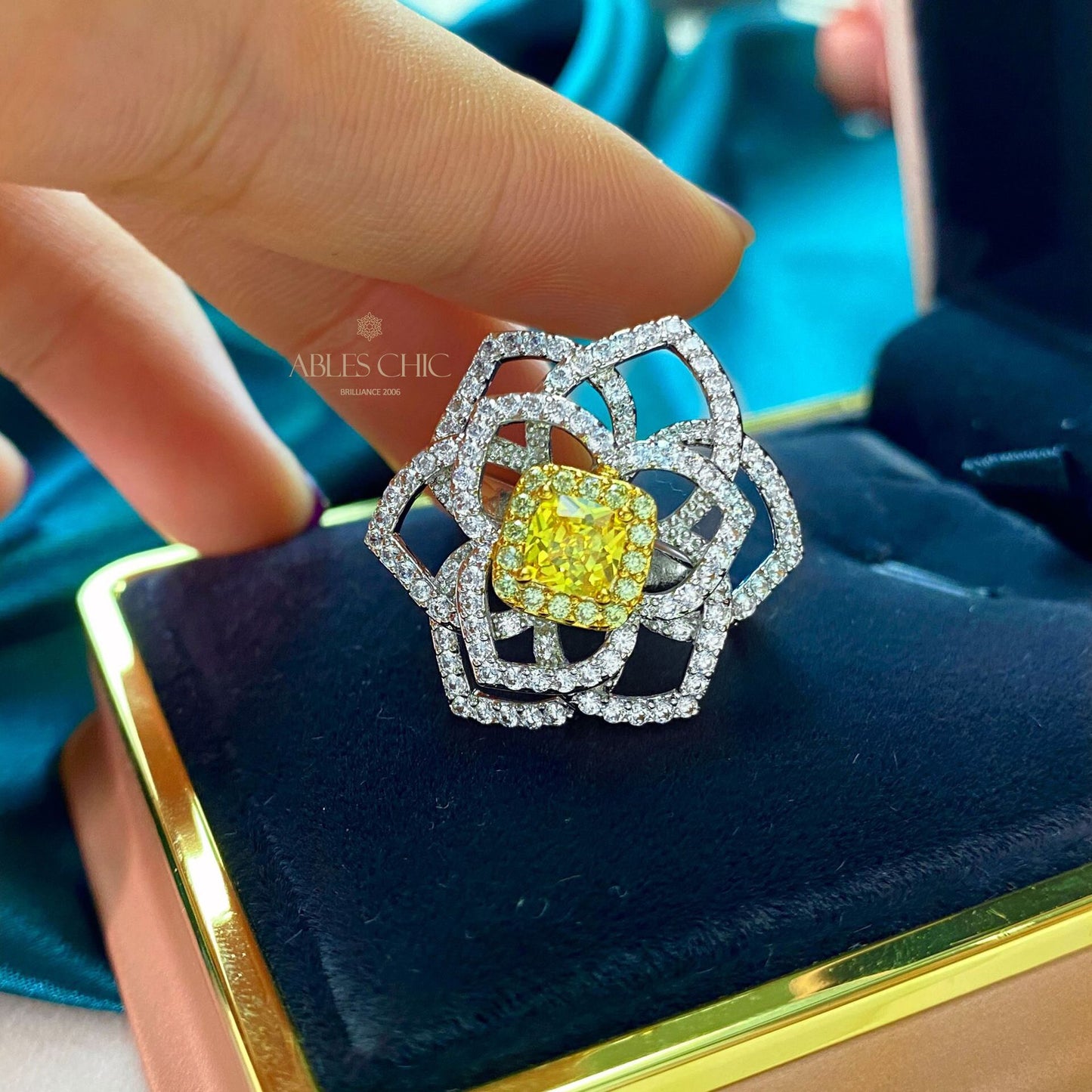 Bague de mariage florale citrine rose R220