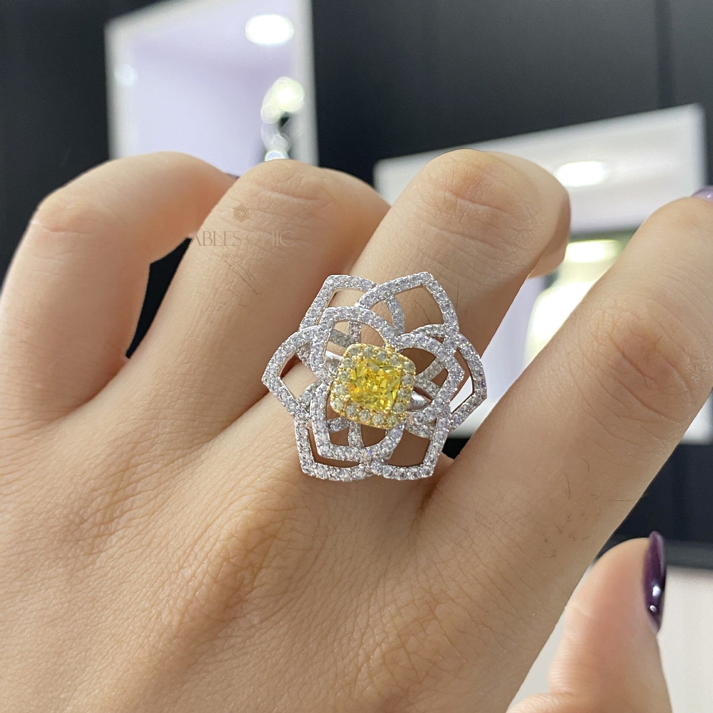 Bague de mariage florale citrine rose R220
