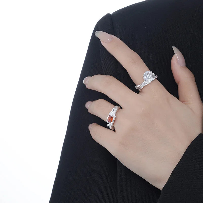 Bague CZ grenat Texture Alien R1248