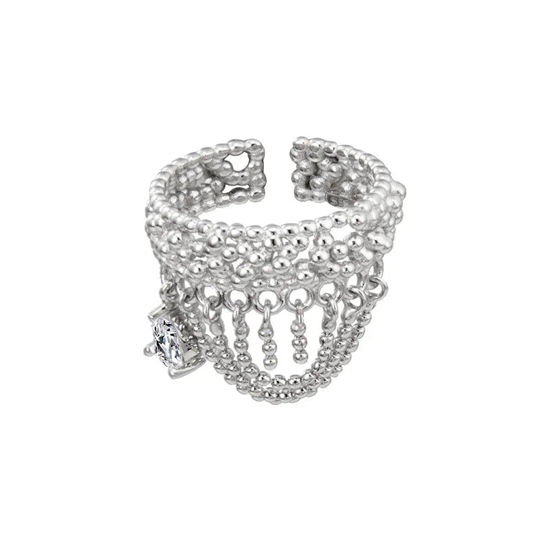 Bague pompon en dentelle perlée R1271
