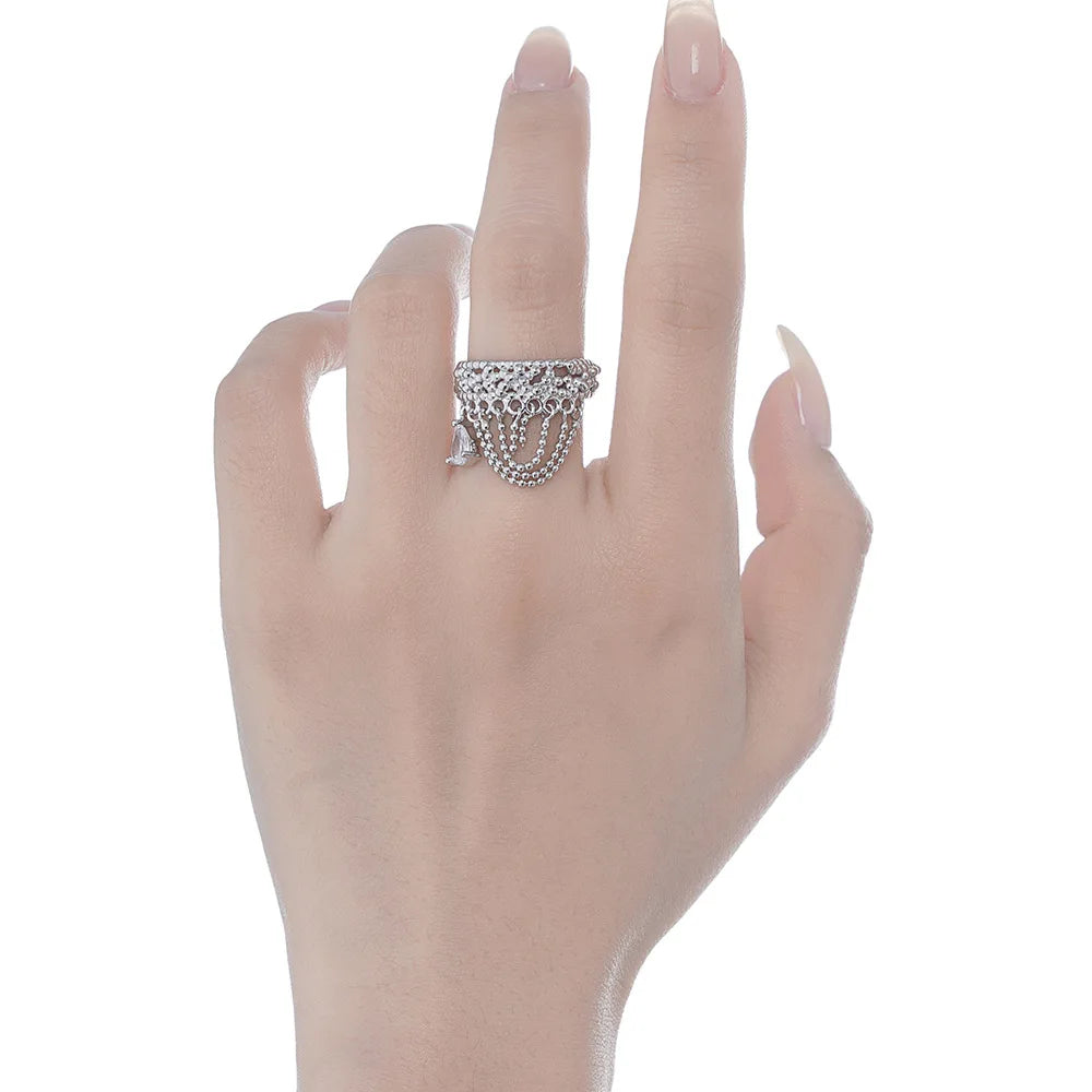 Bague pompon en dentelle perlée R1271