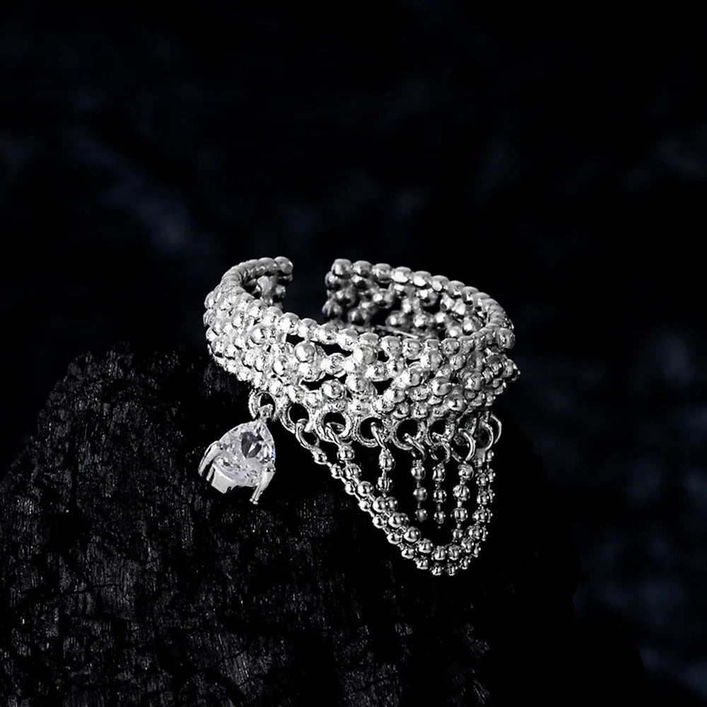 Bague pompon en dentelle perlée R1271