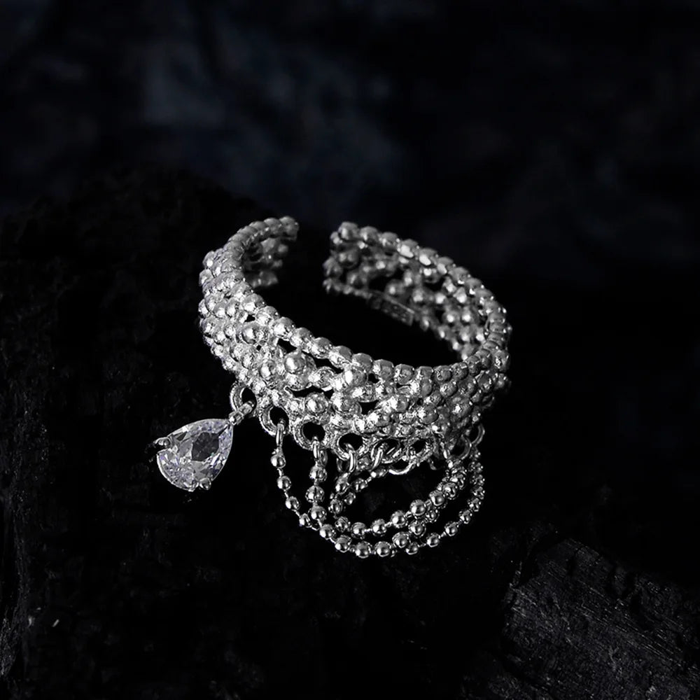 Bague pompon en dentelle perlée R1271