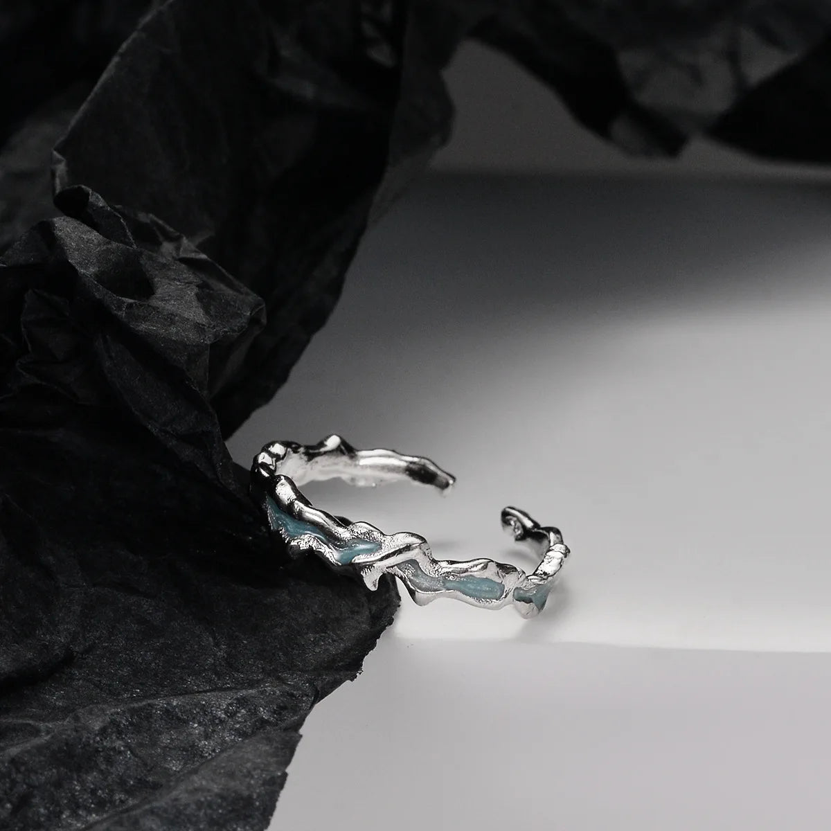 Bague irrégulière en émail menthe R1176