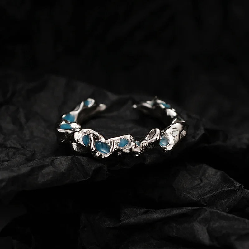 Bague irrégulière en émail bleu R1162