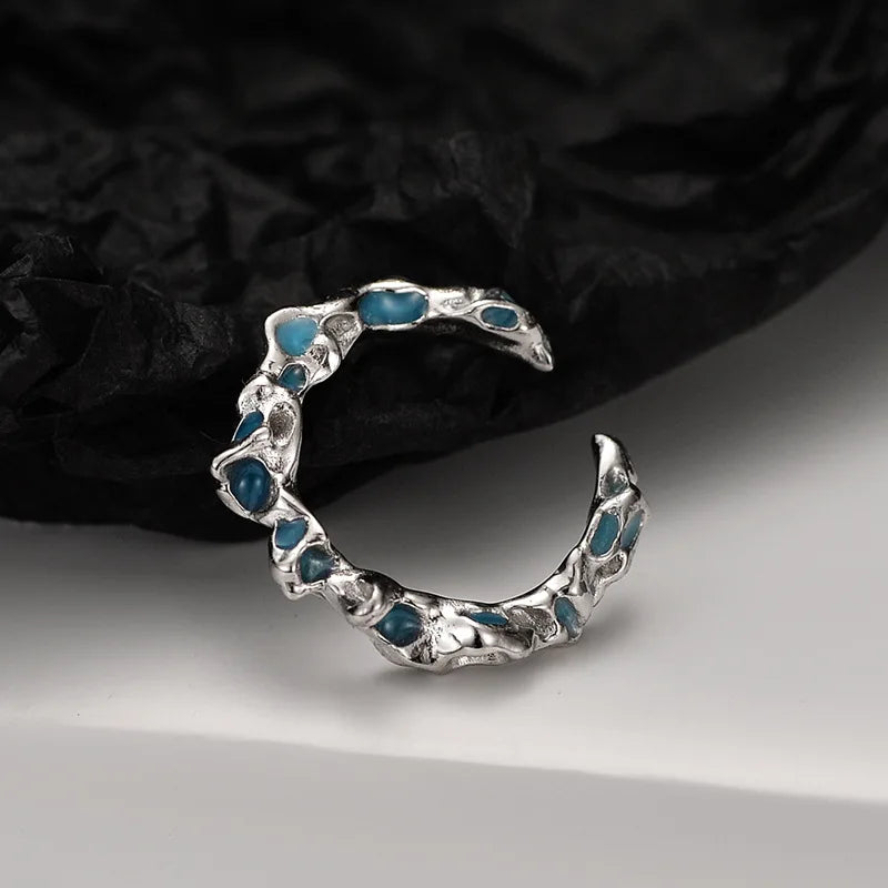 Bague irrégulière en émail bleu R1162