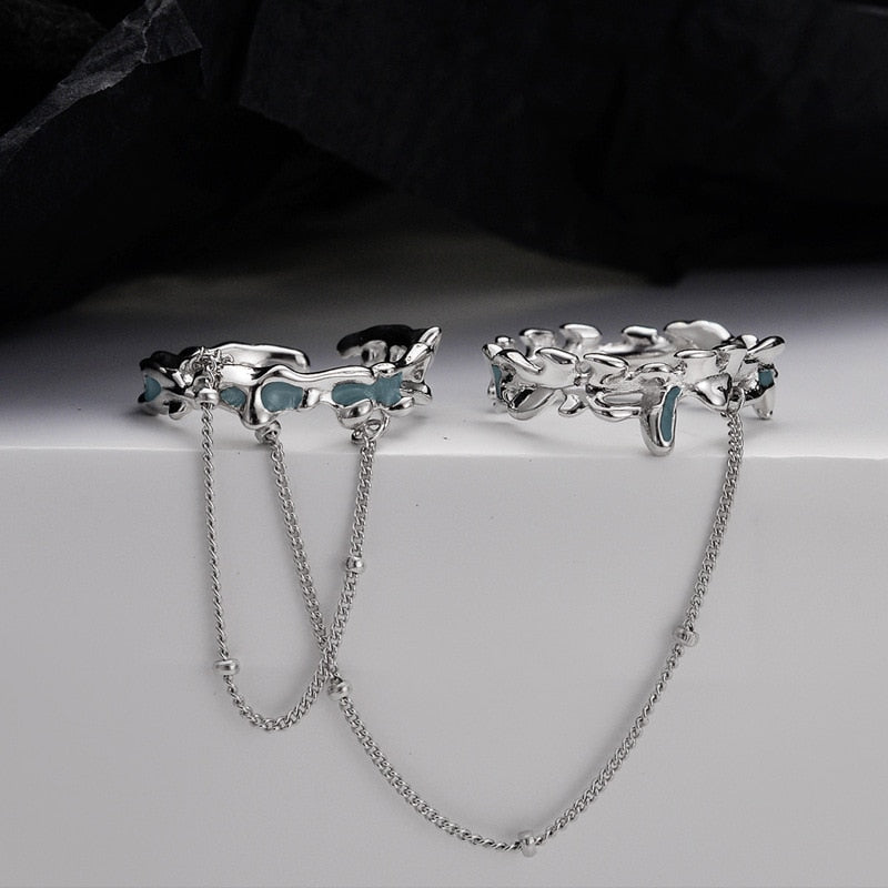 Bague enchaînée à pampilles florales en émail R1192