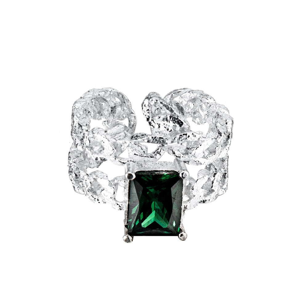Bague ouverte texturée en zircon émeraude R1165