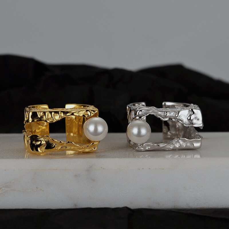 Bague Perle Motif Martelé R1099