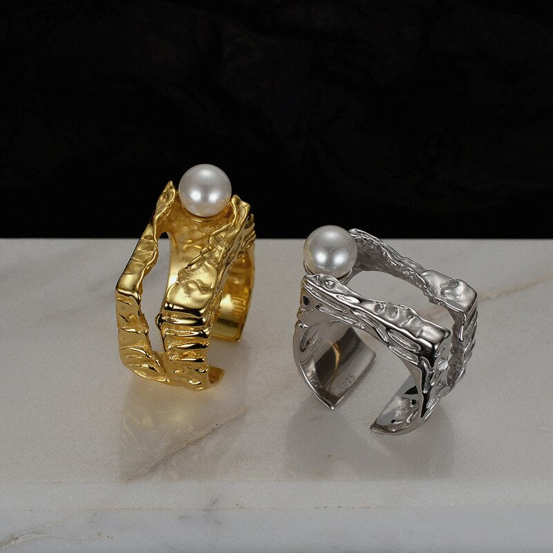 Bague Perle Motif Martelé R1099