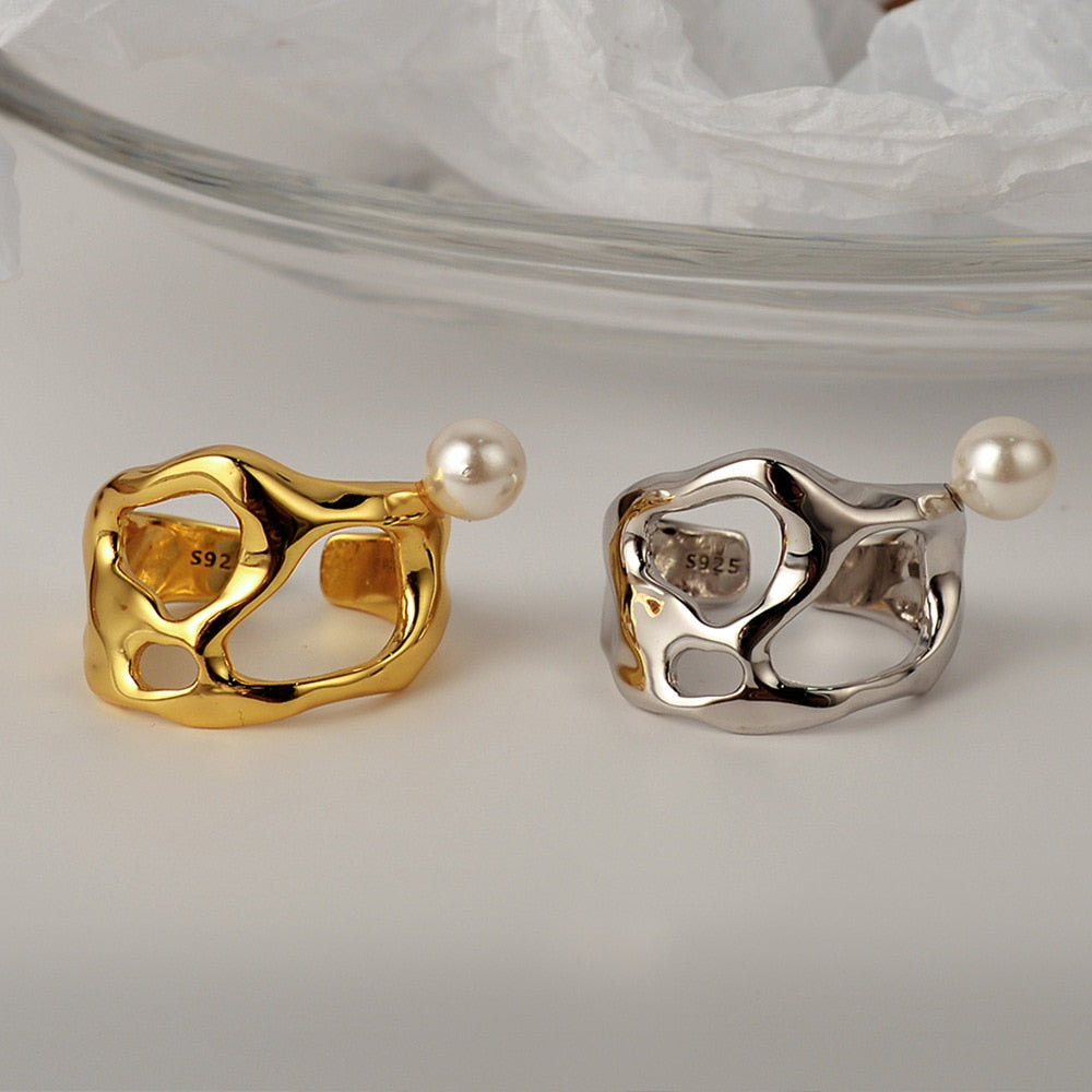 Bague perle découpée impressionniste R1020