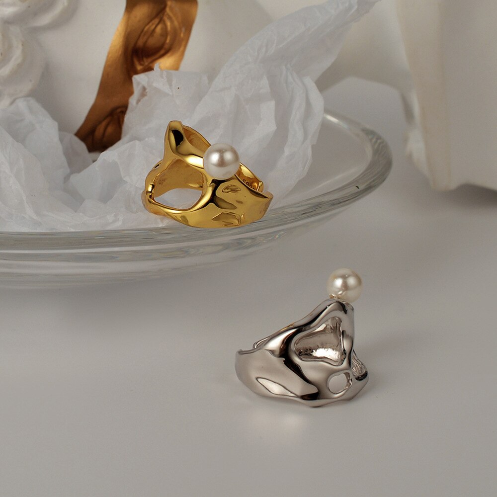 Bague perle découpée impressionniste R1020