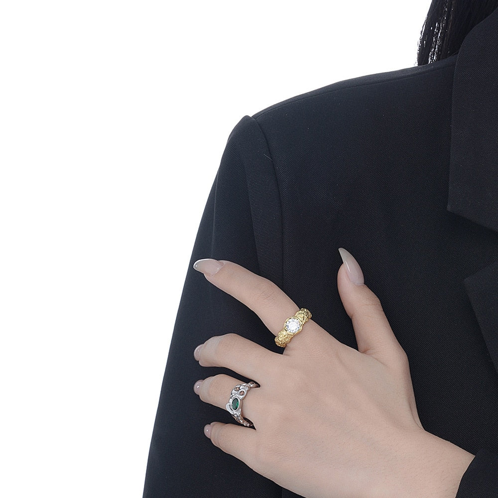 Bague texturée avec accents CZ R1015