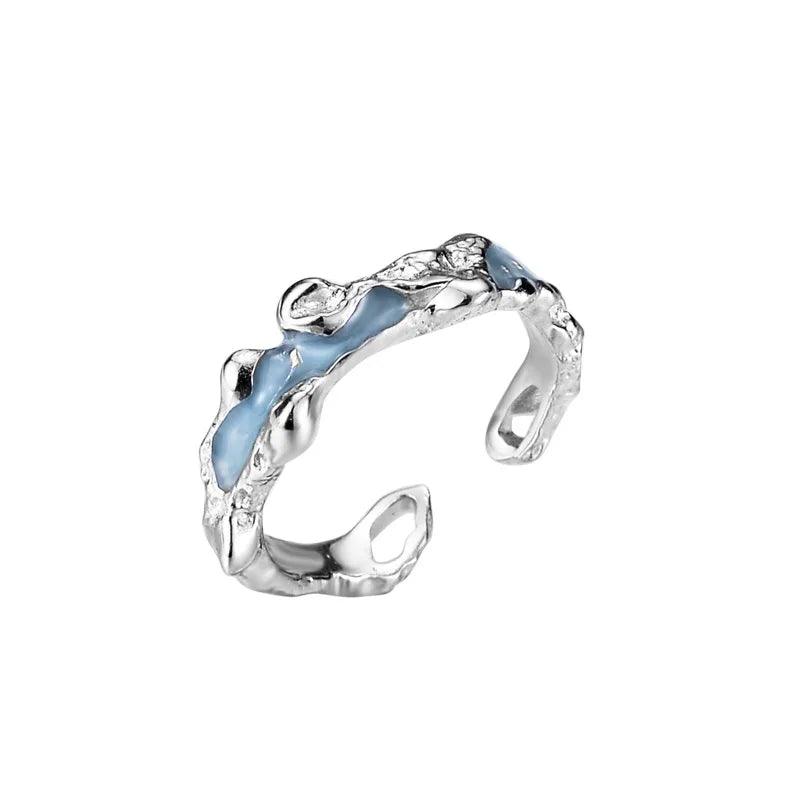 Bague irrégulière en émail bleu R1223