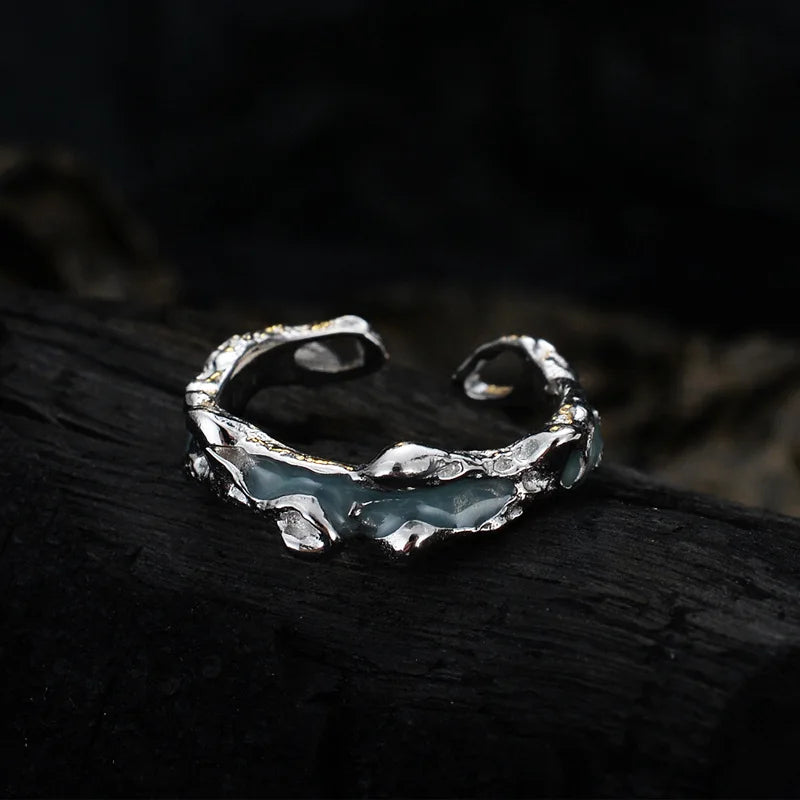 Bague irrégulière en émail bleu R1223