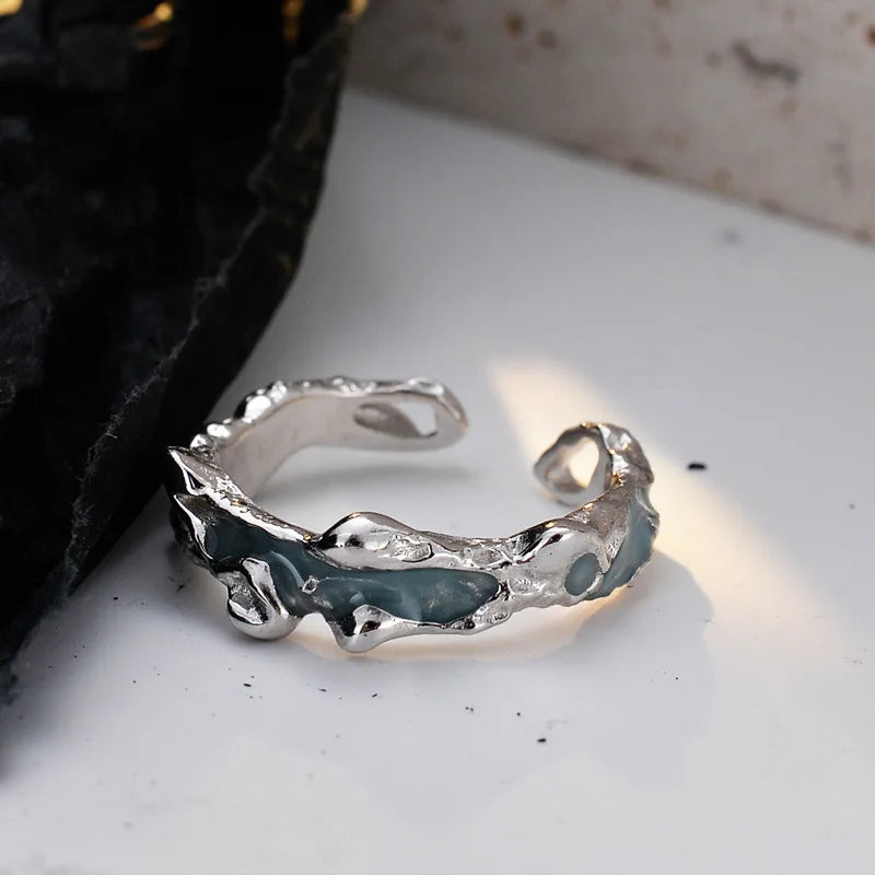 Bague irrégulière en émail bleu R1223