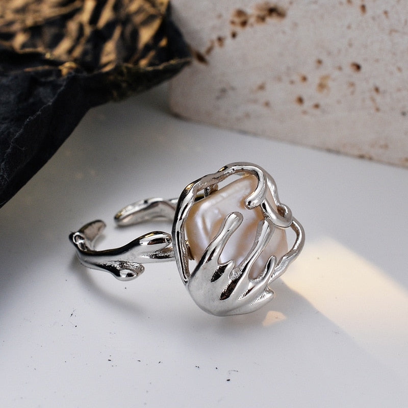 Bague perle baroque chic français R1226