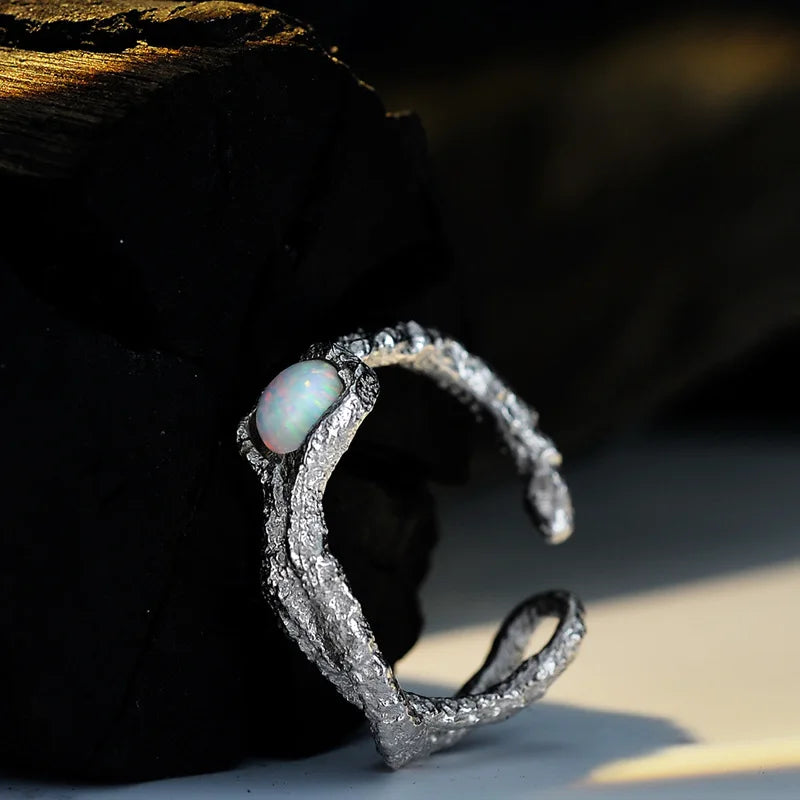 Bague Opale Solitaire Irrégulière R1221
