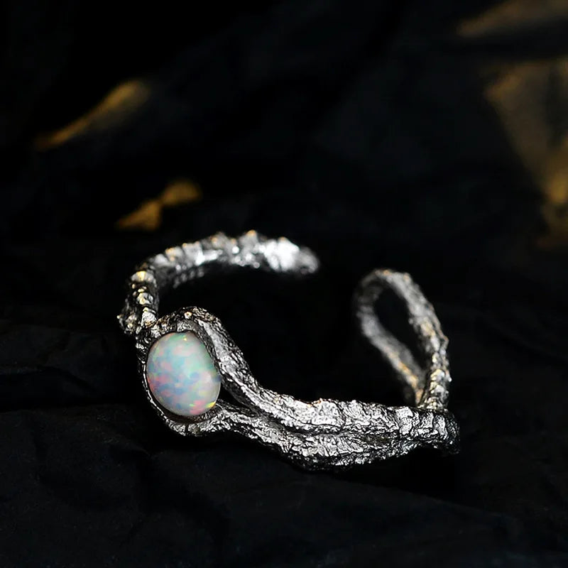 Bague Opale Solitaire Irrégulière R1221
