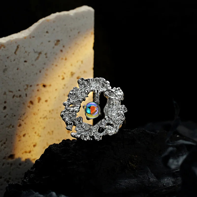 Bague fleur abstraite pierre de lune R1243