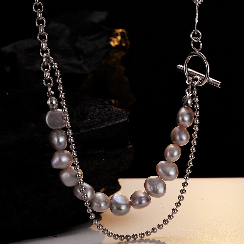 Collier multi-chaînes baroque rose N1016