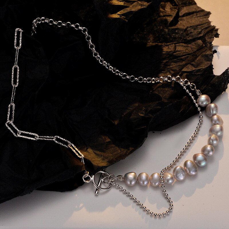 Collier multi-chaînes baroque rose N1016