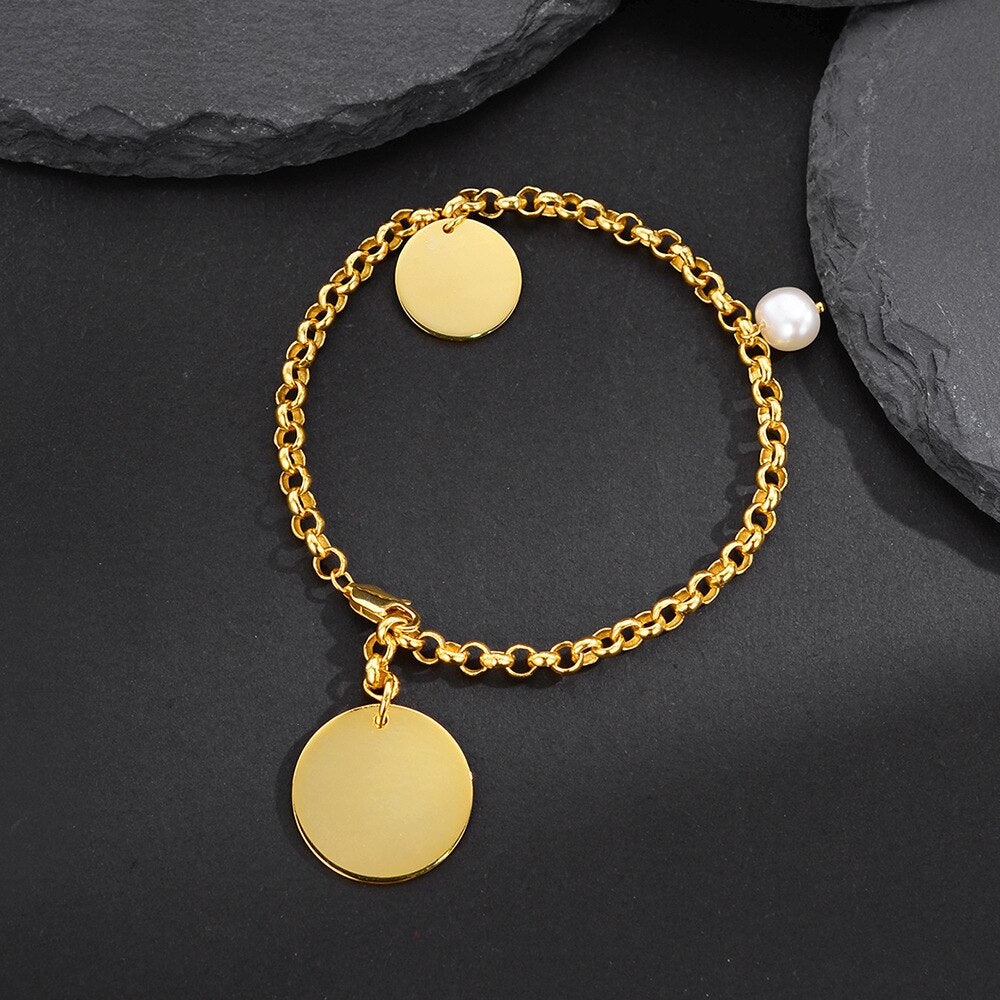 Bracelet chaîne Rolo disques B1014