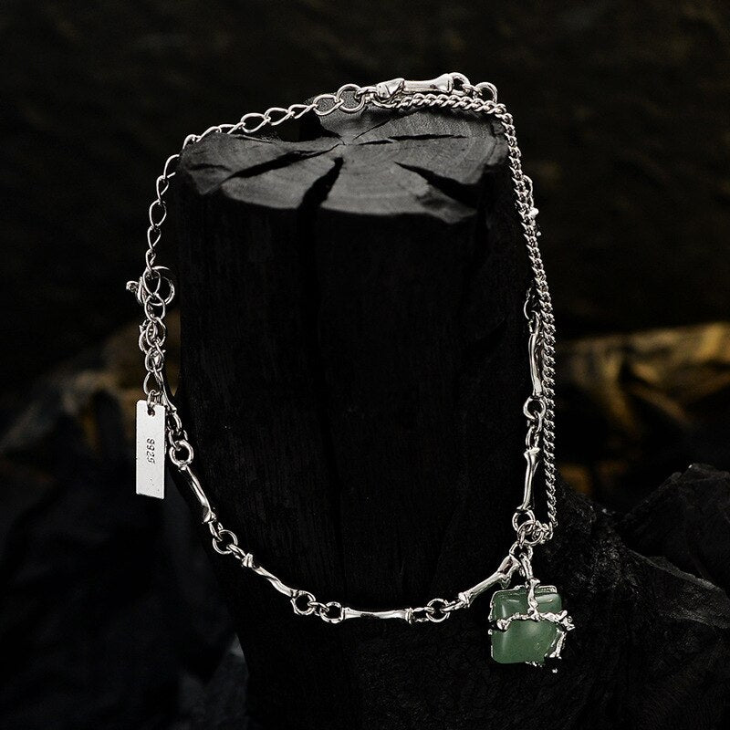 Bracelet en jade enveloppé de nœuds de bambou B1018
