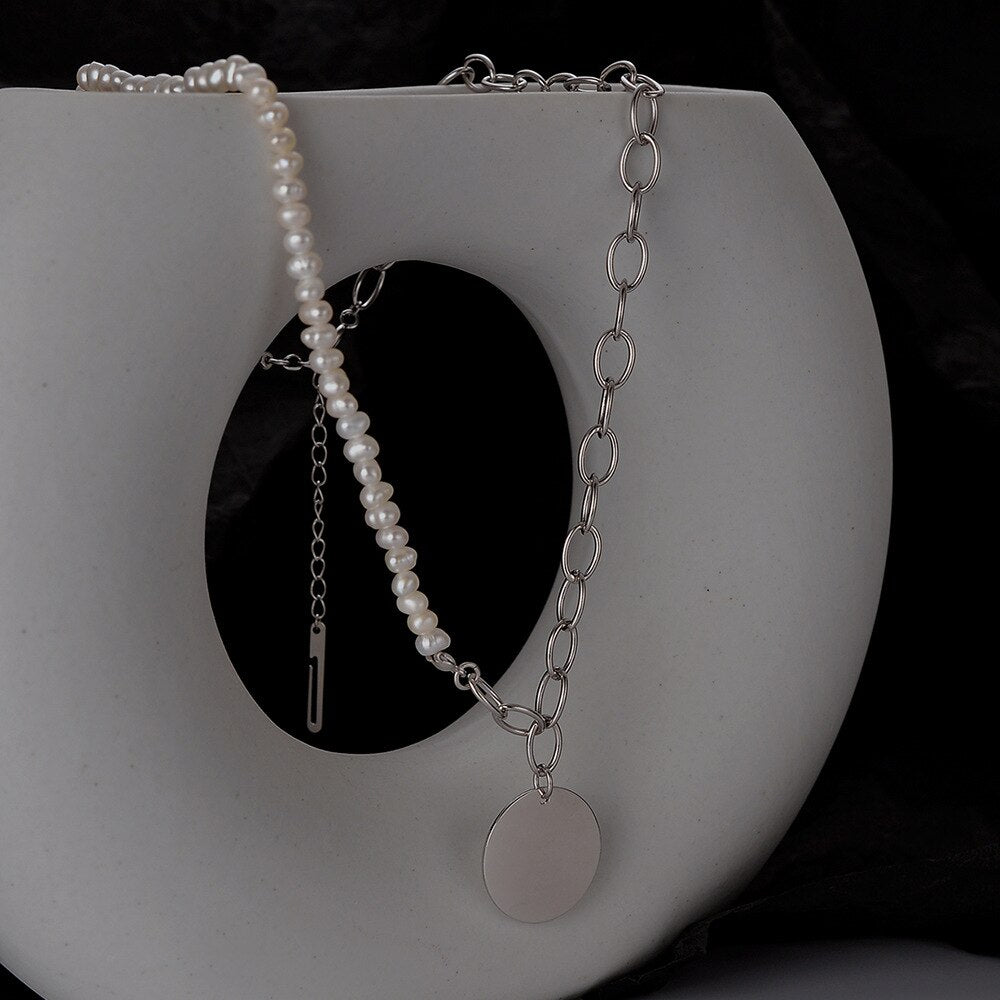 Collier chaîne torsadée de perles baroques N1033