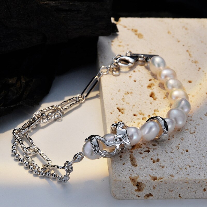 Bracelet à maillons irréguliers en perles baroques B1020