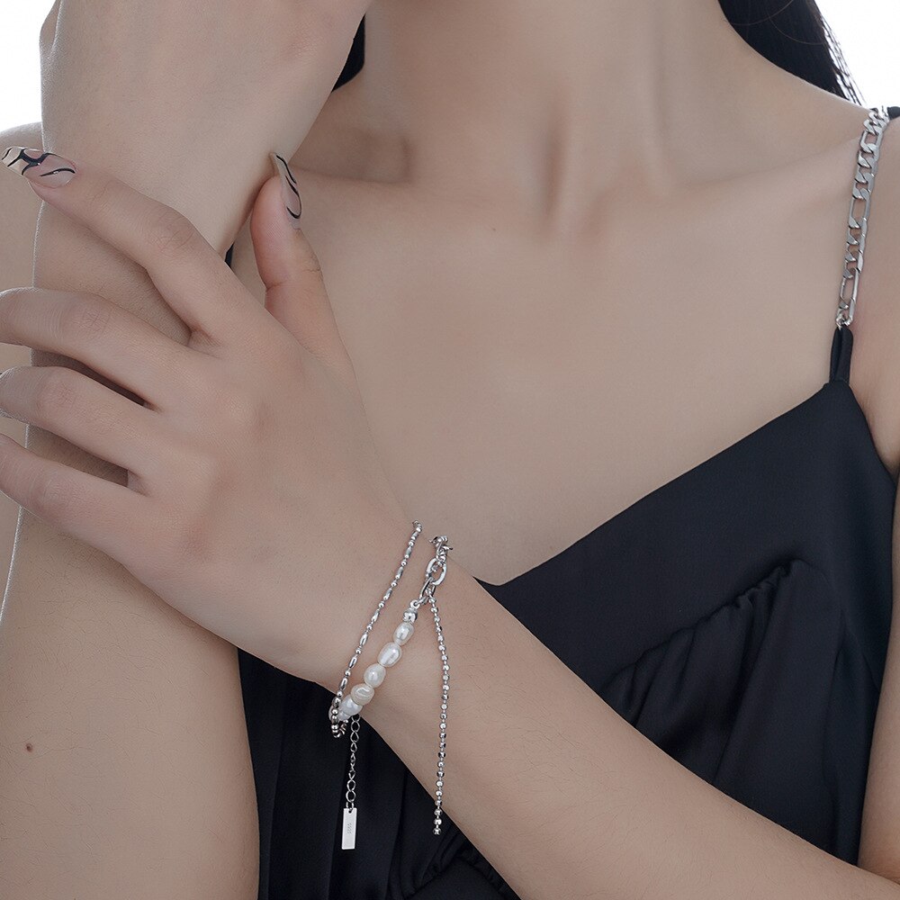 Bracelet multi-chaînes perles baroques B1035