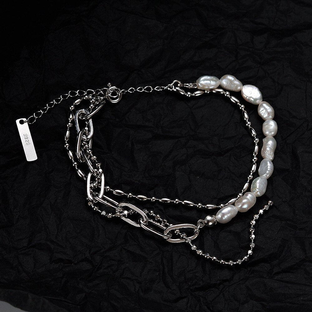 Bracelet multi-chaînes perles baroques B1035